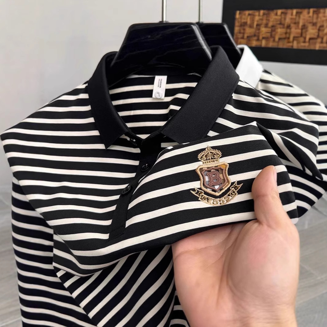 Clearance Sale from the Source Manufacturer: Summer Short-Sleeve Men's Polo Shirt, Casual Striped High-Elastic Cotton Men's Top, Plus Size