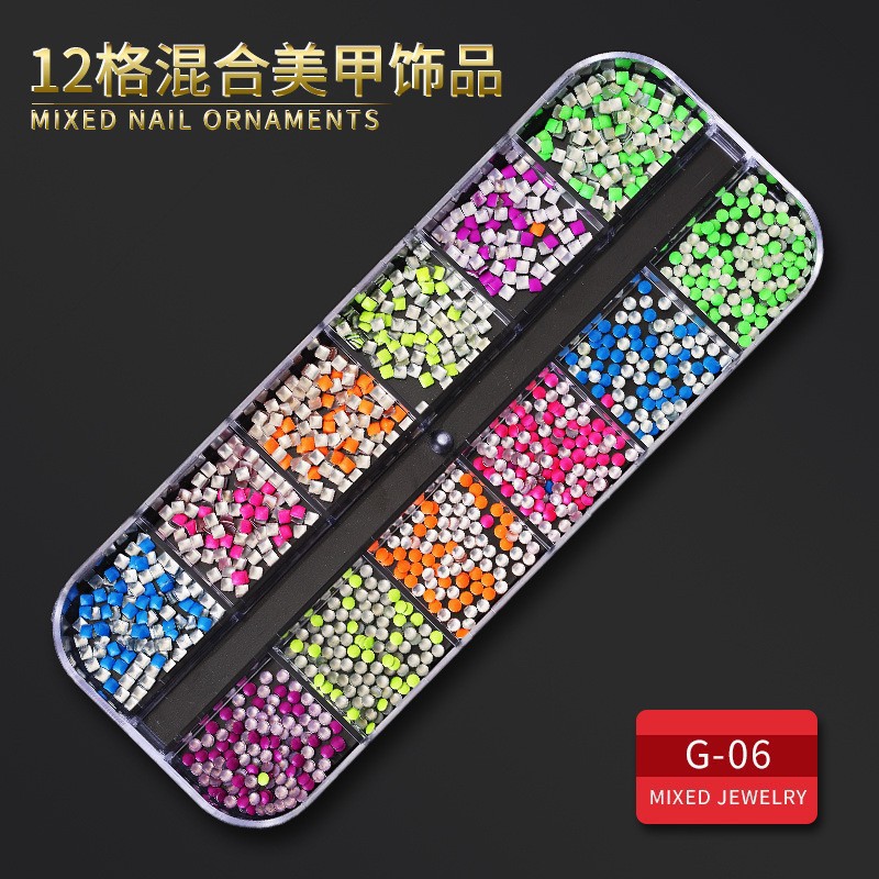 Juego completo transfronterizo de 12 compartimientos de remaches de metal, diamantes de imitación, Xingyue, piezas de concha de diamantes, accesorios para uñas, adornos para uñas