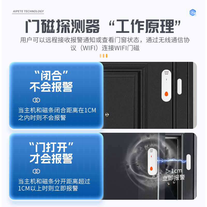 艾家wifi门磁报警器无线红外感应防盗门磁AI智能门磁联动手机app|undefined