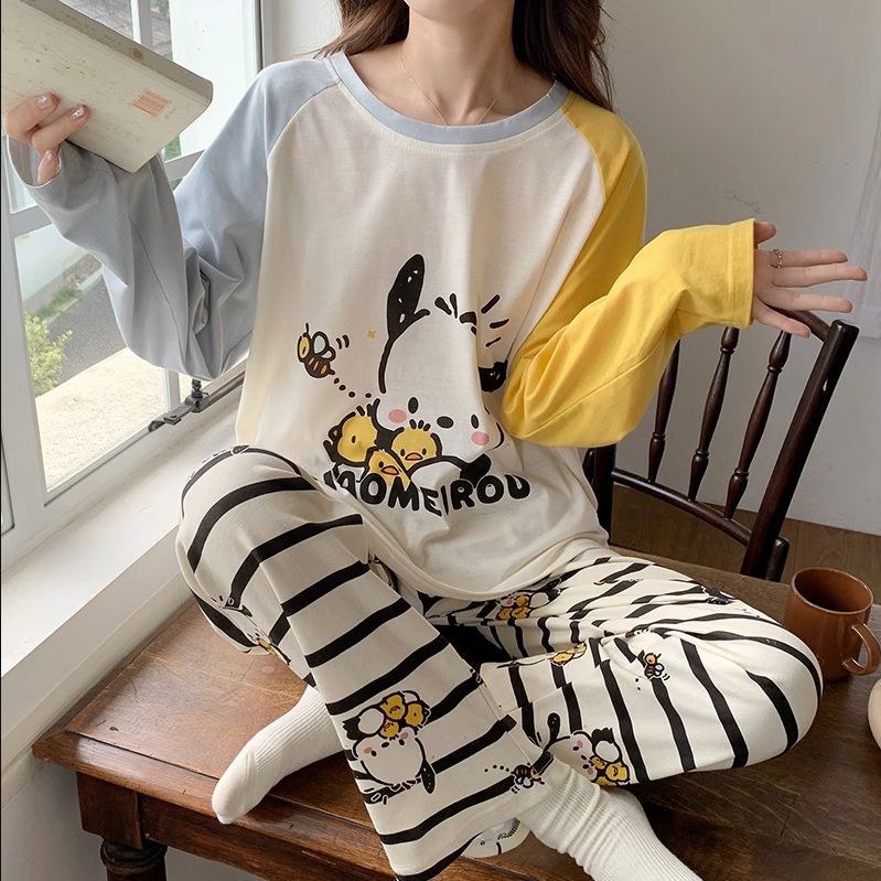 긴팔 파랑-노랑 병아리 강아지 꽃무늬 바지