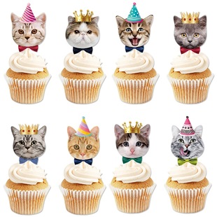 Cross-border new cat theme birthday party decoration cake plug-in pet cat decoration cat face cake card
