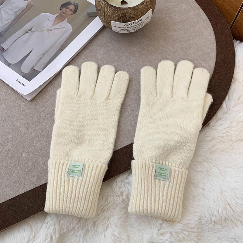 Nuevos guantes de punto para mujeres de otoño y invierno estilo coreano versátil al aire libre para montar caliente a prueba de frío guantes de dedo para estudiantes con pantalla táctil