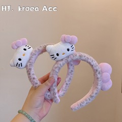 豹纹蝴蝶结Kitty猫毛绒发箍女卡通可爱洗脸专用头箍化妆发卡头饰