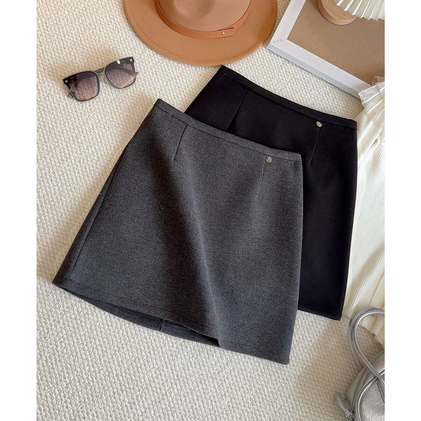 灰色毛呢半身裙女秋冬2025韩版高腰百搭紧身包臀短裙呢子一步裙子