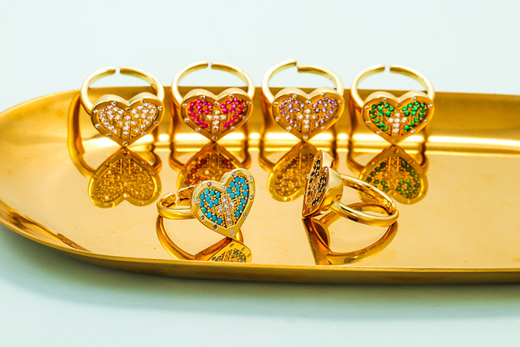 Plating Design Wholesale Heart-shaped Cross Micro-inlaid Zircon Opening Adjustable Ring Nihaojewelry