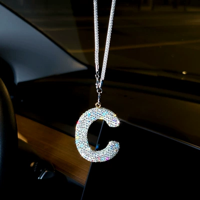 26-Letter Alphabet Car Hanging Ornament, Car hanging - pendant-diamond-letter-c