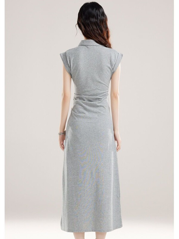 In Stock: French-Style Polo Collar Black Dress, 2025 Summer New Model, Elegant Flutter Sleeves, Waist-Cinching A-Line Dress