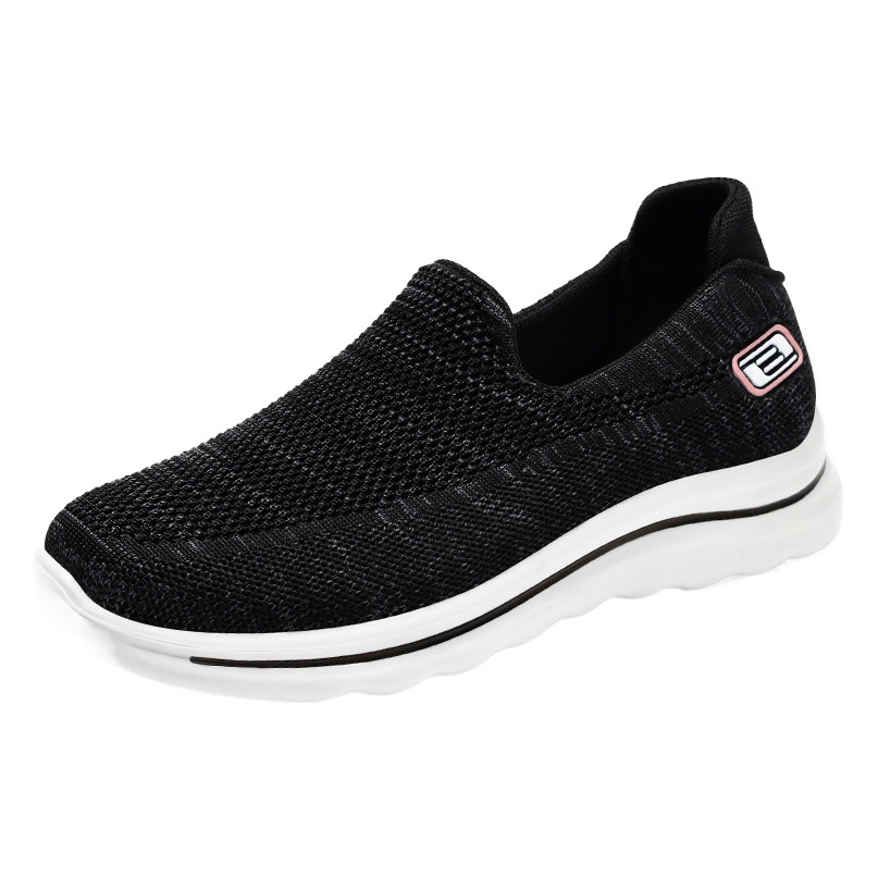 Zapatos para madres de mediana edad y ancianas, zapatos planos para ancianos, zapatos de tela viejos de Beijing, zapatos de mujer de marca de superficie tejida voladora de suela suave antideslizante