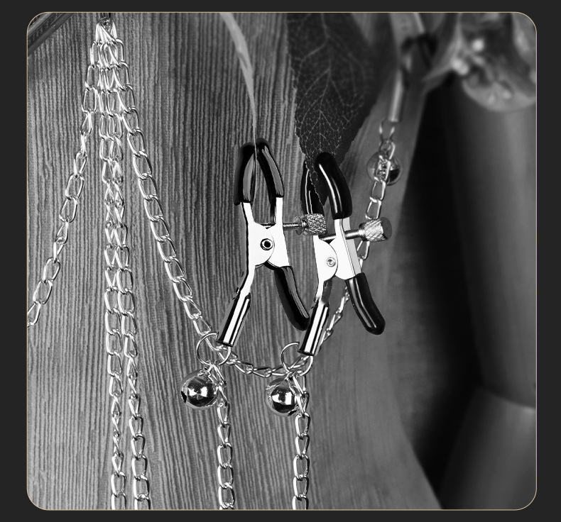 Metal Nipple Clamps with Bells, Red, PVC-Coated Tips, Adult Couples Sensory Accessory — detail image 32