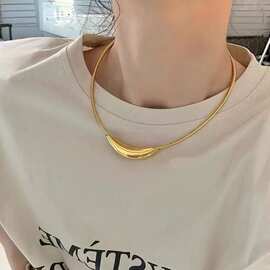 时尚跨境欧美风夸张个性弧形弯管项圈项链女钛钢不掉色小众项饰品