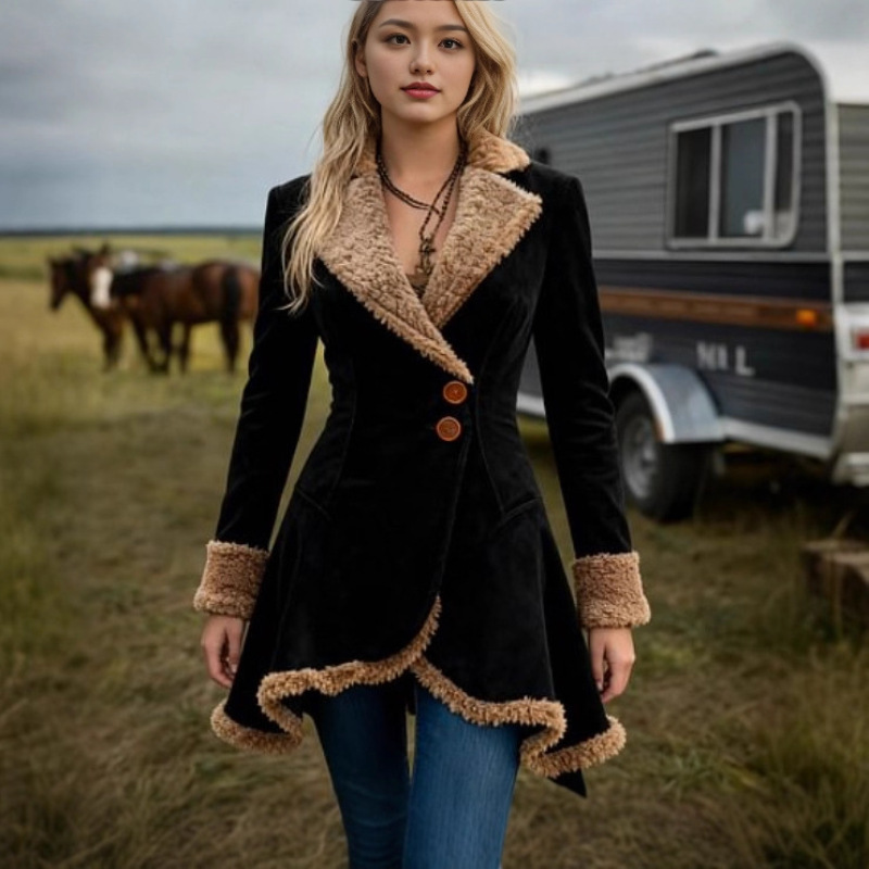 Cross-Border Women's Leather and Fur Trench Coat, Foreign Trade Fur-Integrated Thickened Jacket, Women's Jacket for Autumn and Winter