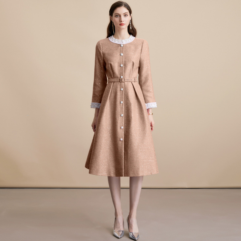 New Women's Woolen Sequins Single-breasted Celebrity A-Line Long Party  Dresses | eBay