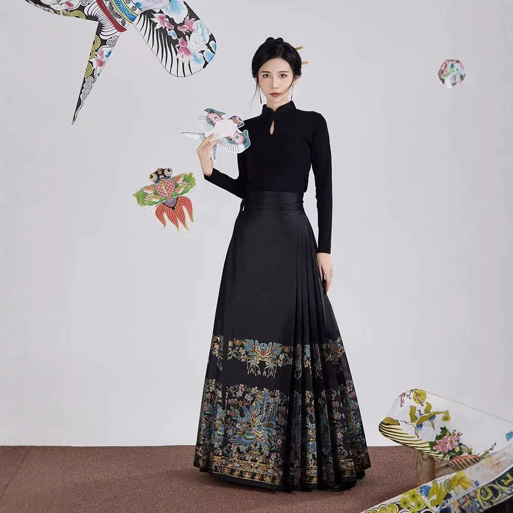 Новая китайская вышитая юбка Hanfu Hanfu Horse Pin юбка в китайском стиле темпераментная юбка с конским лицом в китайском стиле