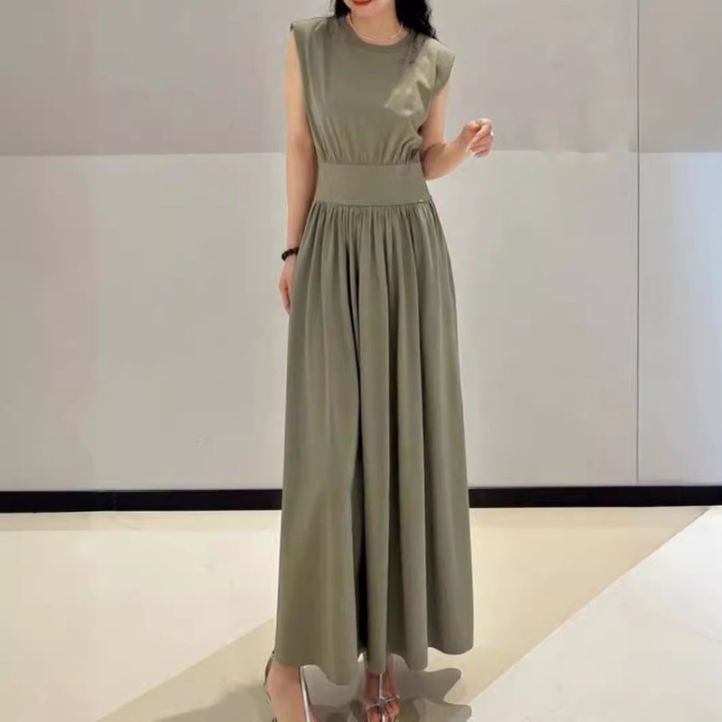 ED2024 summer new leisure commuter shoulder sleeveless waist cotton T-shirt dress dress