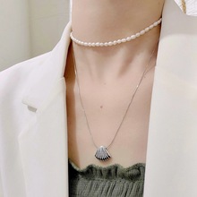 韓國小眾品牌扇子項鏈s925純銀貝殼紋理鎖骨鏈簡約經典首飾N1223A