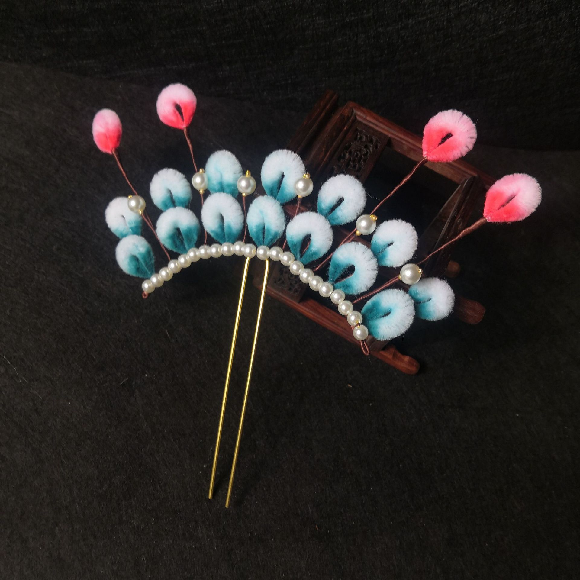 仿绒花发簪排簪汉服发饰古风发钗戏曲头饰发排复古风古典簪子