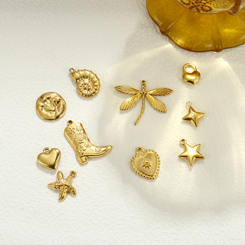 3g Weight Pendant Jewelry Making Type 17*17mm Jewelry Making Size 18K Gold Plated Plating Material DIY Jewelry Accessories Classification 1 Piece Quantity 304 Stainless Steel Material Star, Heart Shape, Dragonfly Pattern All Seasons Season Polished Finish Marine Style, IG Style Style 1 Piece 17*17mm 304 Stainless Steel 18K Gold Plated Star Heart Shape Dragonfly Polished Pendant 2