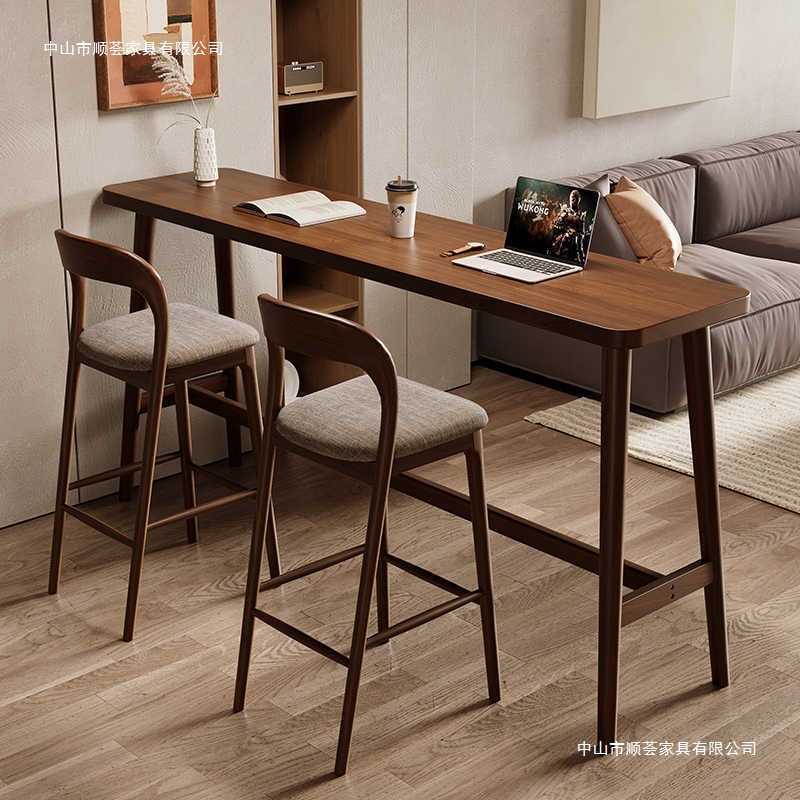 Solid Wood Bar Table and Chair Combination Simple Office Bar Table Dining Table Home Small Apartment Living Room Wall High Table