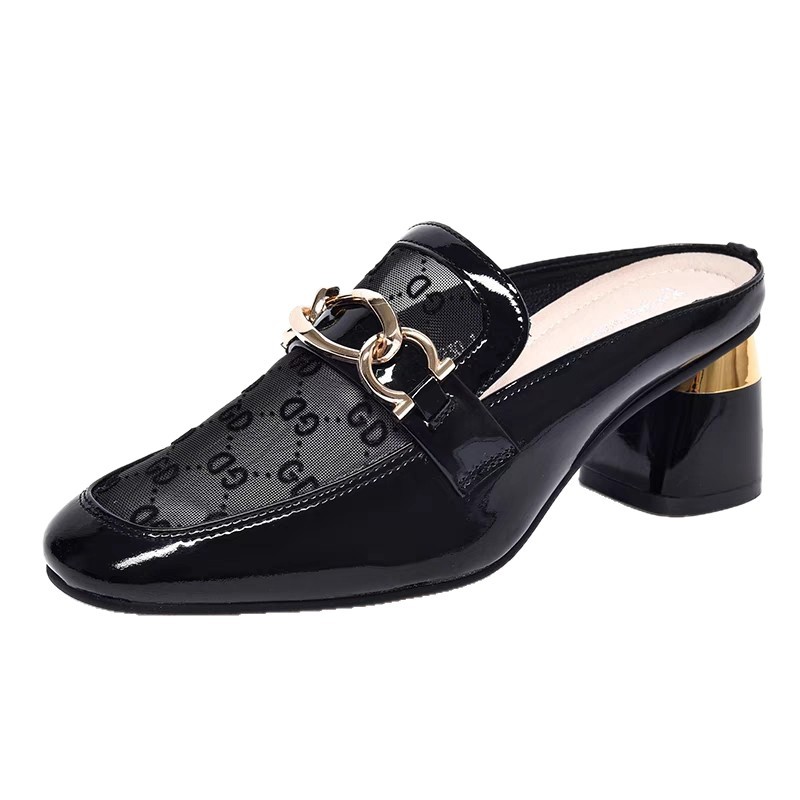 2026 zapatillas de mitad de cabeza de malla de verano zapatillas de tacón grueso para mujeres adultas otras zapatillas de mitad de cabeza de bolsa en stock image 5