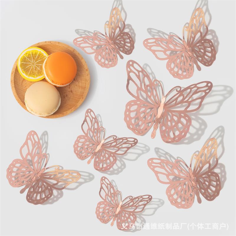 12 pegatinas doradas de mariposas huecas para pared, pegatinas de mariposas para decoración de paredes del hogar, pegatinas creativas de mariposas.