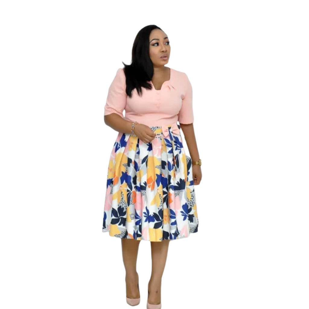 African Plus Size Women's Dress Aliexpress Cross-Border Supply Color Matching Splicing Large Hem Dress
