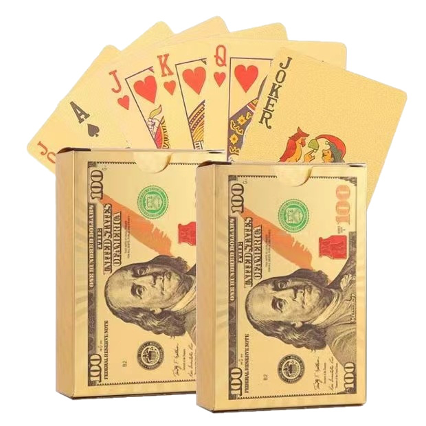 Cartas de juego de dólar, cartas de juego de lámina dorada, oro rico, oro negro, cartas de juego impermeables, venta al por mayor, comercio exterior transfronterizo, rejillas doradas, gran oferta