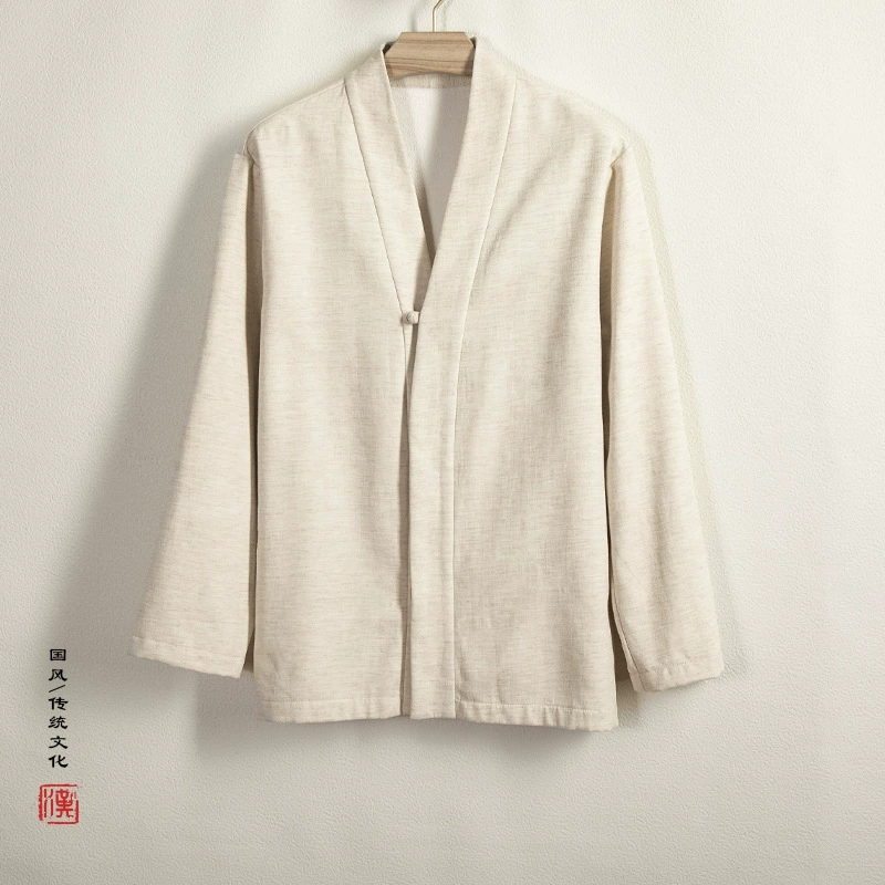 2023 осенне-зимняя новая мужская Ретро-Мода в китайском стиле, улучшенная Повседневная рубашка ханьфу из японского хлопка и льна на флисовой подкладке