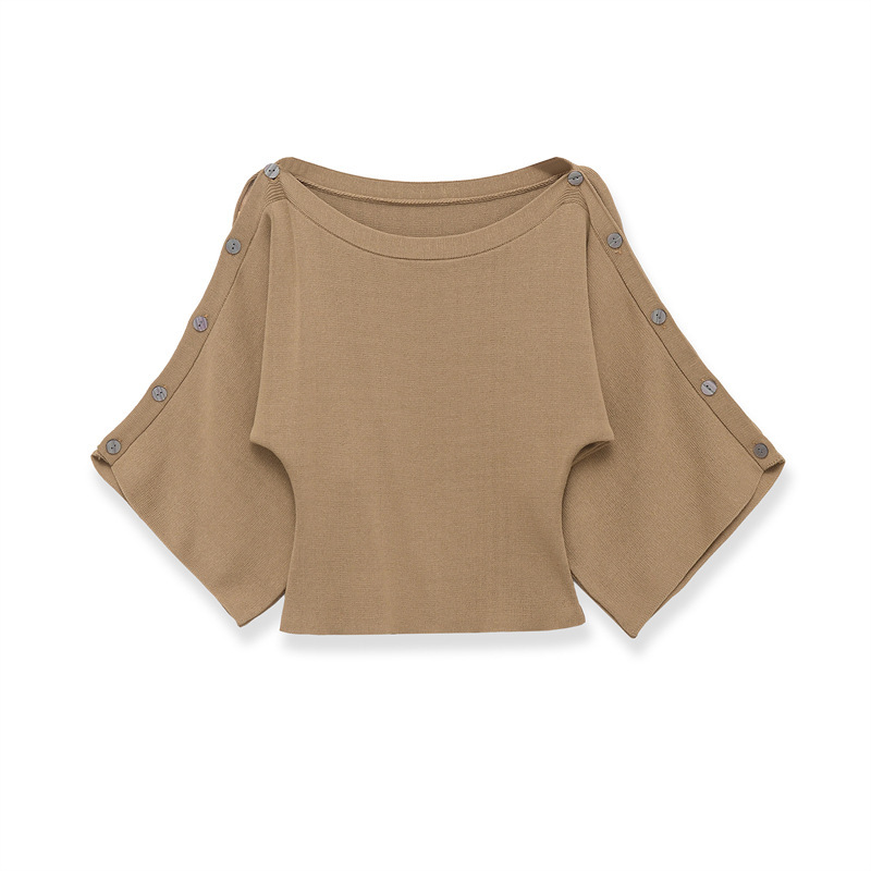 Foreign Trade Cross-Border Women's Clothing Wholesale 2026 New European and American Style One-Line Collar Wide-Sleeve Layered Sleeve Knitwear 5536026
