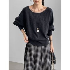 那末松弛感feel~早秋圆领简约气质针织衫女6%羊毛宽松罩衫G0113
