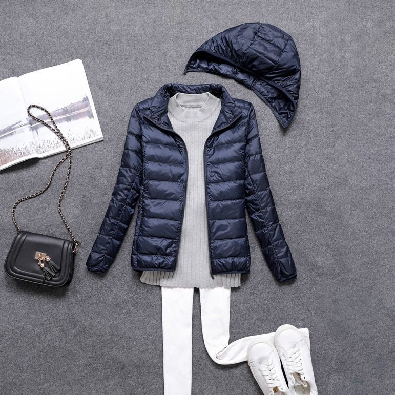 Transfronterizo Tik Tok nueva chaqueta de plumón para mujeres corta estilo coreano delgada y delgada chaqueta de sombrero extraíble de estudiantes de tamaño grande image 10