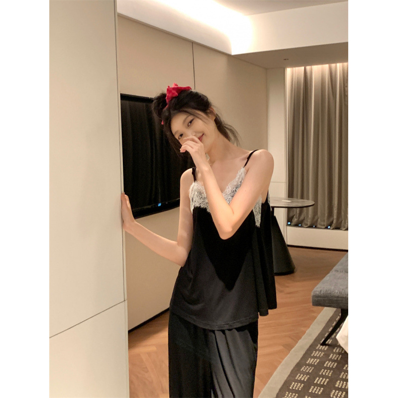 블랙 서스펜더 팬츠