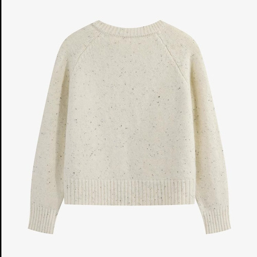 Retro Youthful Color Point Teddy Bear V-Neck Loose Knit Sweater for Women - Sweet Zipper Long Sleeve Knit Top for Autumn and Winter