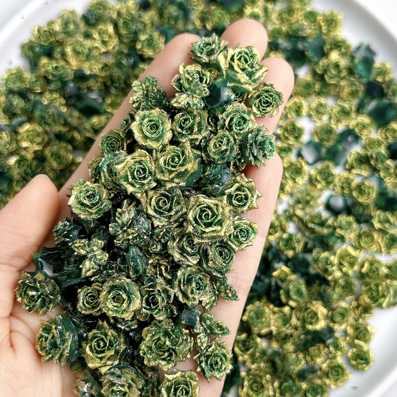 New Dark Green Luminous Thorn Rose Soft Flower Popular Smudged Nail Art Jewelry Rose Nail Flower DIY