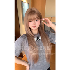 制覇かつらの女性の長い髪はまっすぐに霧のピンクの女性の全頭カバーの竜のひげの鬢の角の層次感の造形の現物の卸売りを出します。