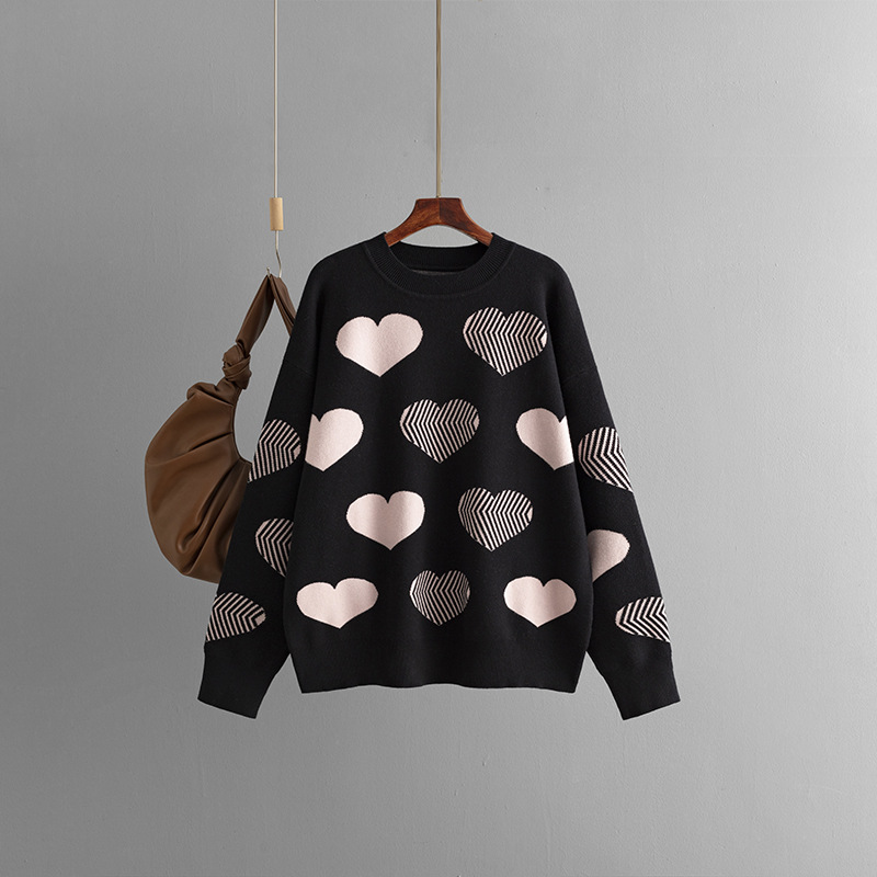 Viscose fiber Fabric Type Wholesale Women's Casual Heart Shape Long Sleeve Jacquard Sweaters & Cardigans