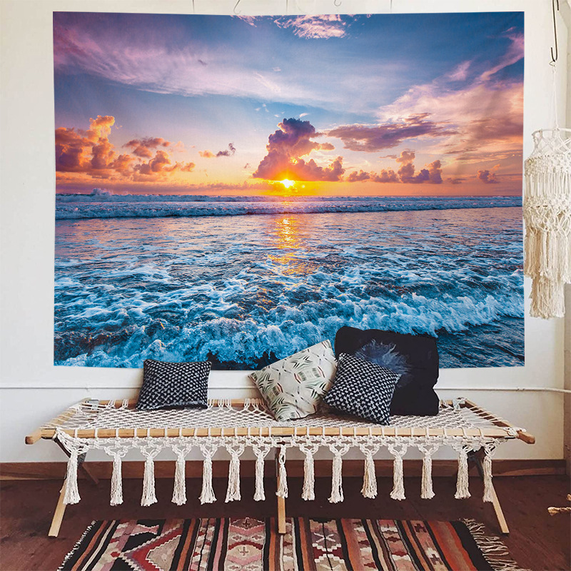 Sea view decorative fabric, dormitory home wallpaper, ins live broadcast background tapestry, psychedelic forest_voghion.com