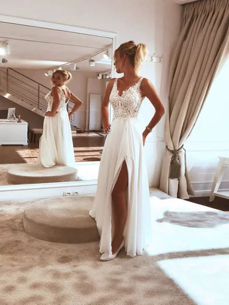 Slim-Fit Foreign Trade Style Lace White Long Sexy Evening Dress New Princess Amazon Wedding Dress Cross-Border