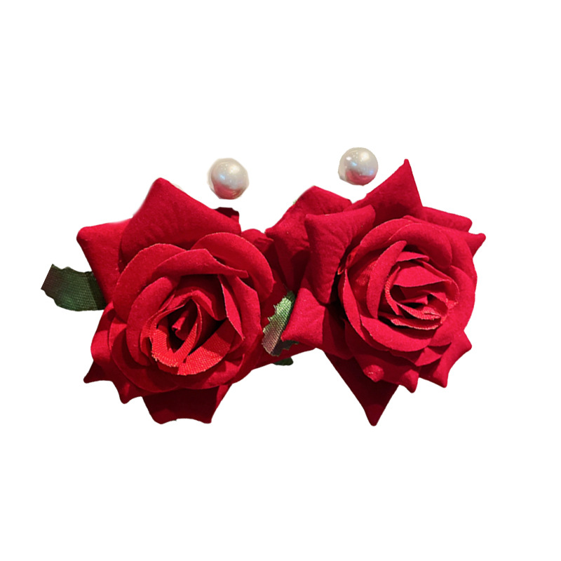 Silver Needle Vintage Red Rose Pearl Earrings Internet Celebrant Holiday Ear Studs Niche Fashion High-end Ear Accessories for Women