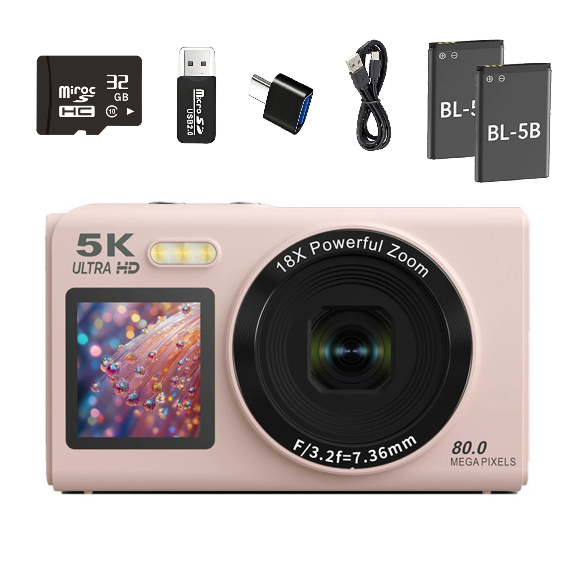 Цифровая камера ручная 5K Ultra HD, 18× зум, 80 Мп, компактная 21×15×10 см