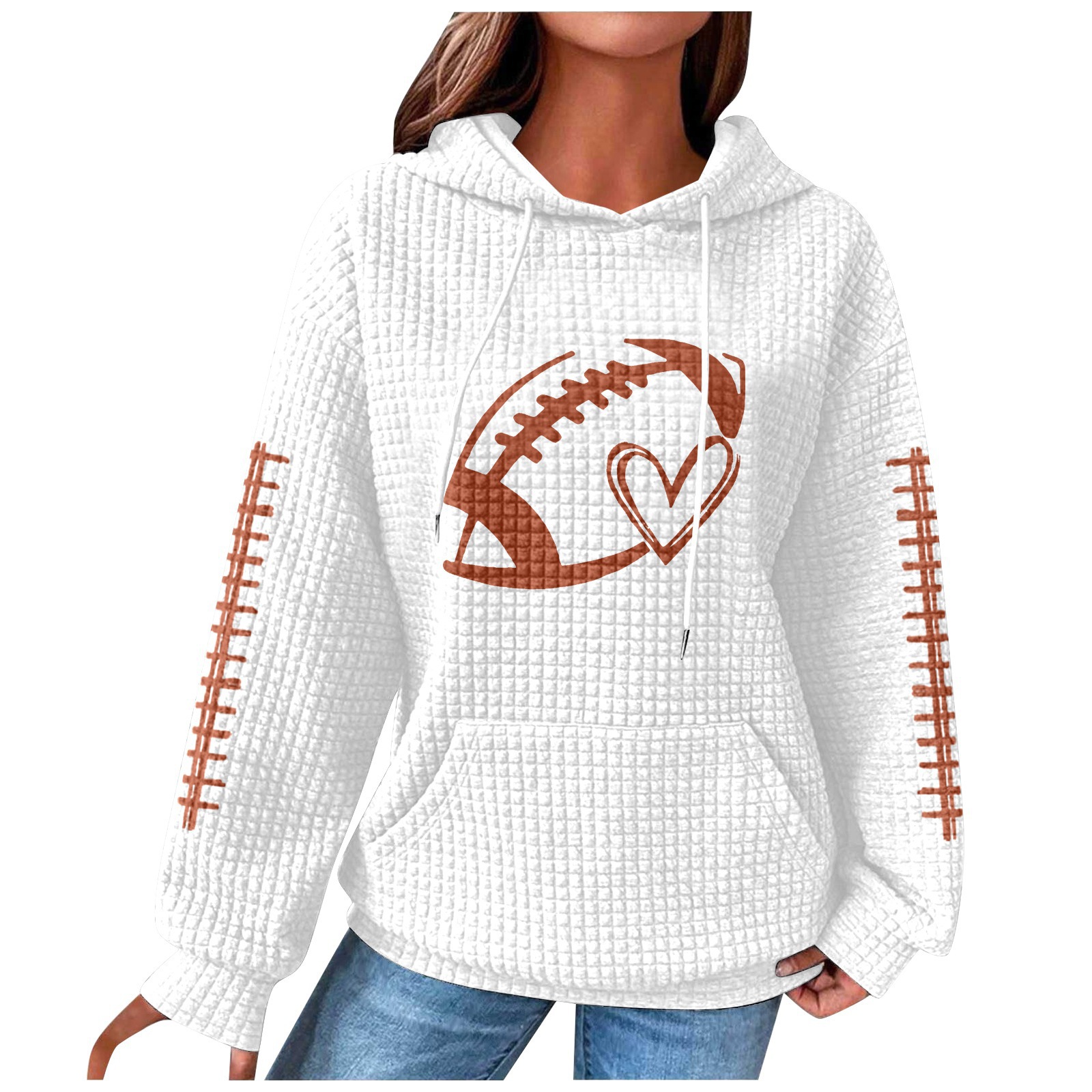 Women's Rugby Hoodie Waffle Knit Pullover Sweatshirt Print_voghion.com