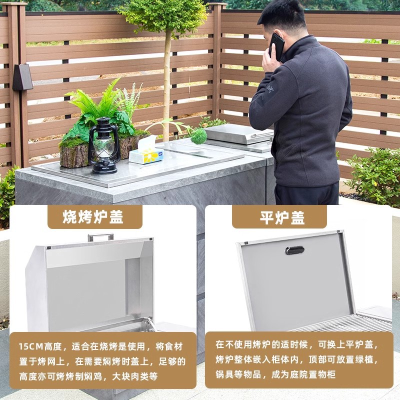 Artesanos al aire libre incrustados horno de barbacoa de gas de carbón de doble uso patio al aire libre cocina mesa de barbacoa jardín villa