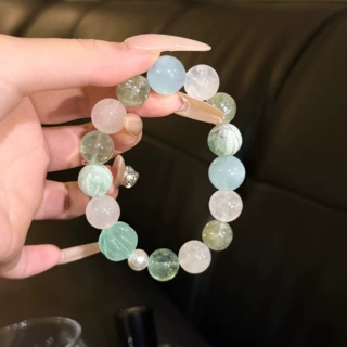 天然多宝水晶手串绿萤石绿祖母水晶海蓝宝手链小众设计感送朋友