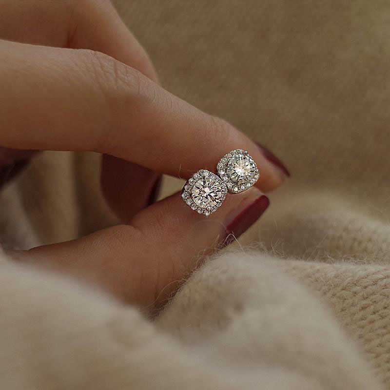 s925 silver-plated square Zircon stud earrings women's simple personality niche design cold style square diamond earrings high-grade