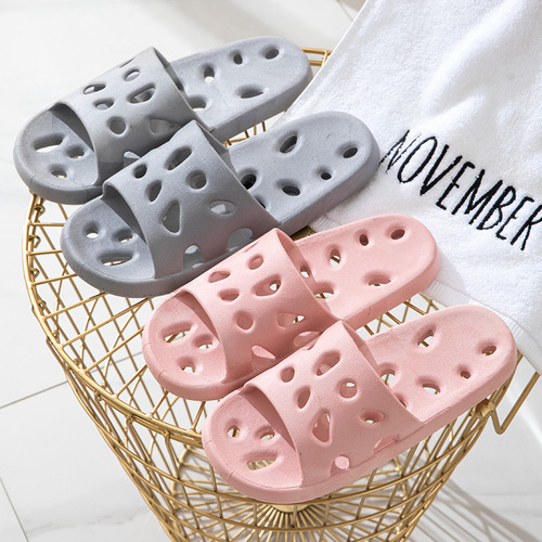 PVC material home sandals and slippers leaking feeling couple outer wear women's summer men's summer bathroom bathing soft bottom home