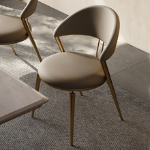 意式轻奢真皮餐椅家用简约现代设计师小户型网红不锈钢别墅餐椅