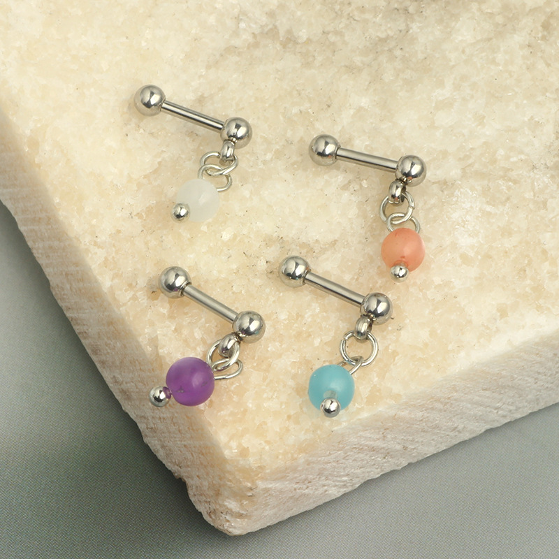 Peach Pink Candy Star Ear Bone Stud Round Bead Earring 2023 Trend Horse Steel Piercing detail image 9