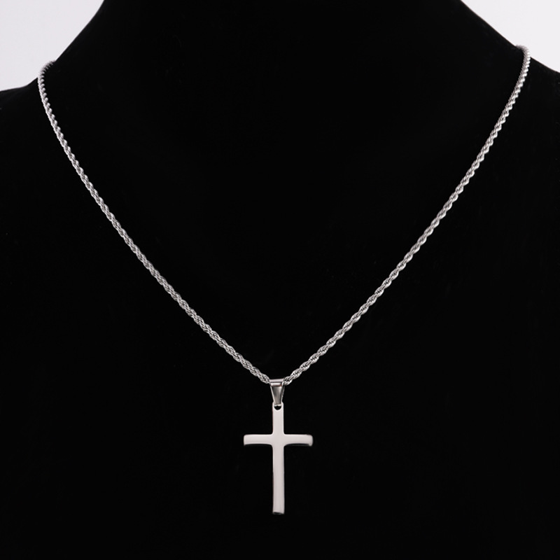 Titanium stalen kruis ketting voor heren met gedraaide schakel_voghion.com