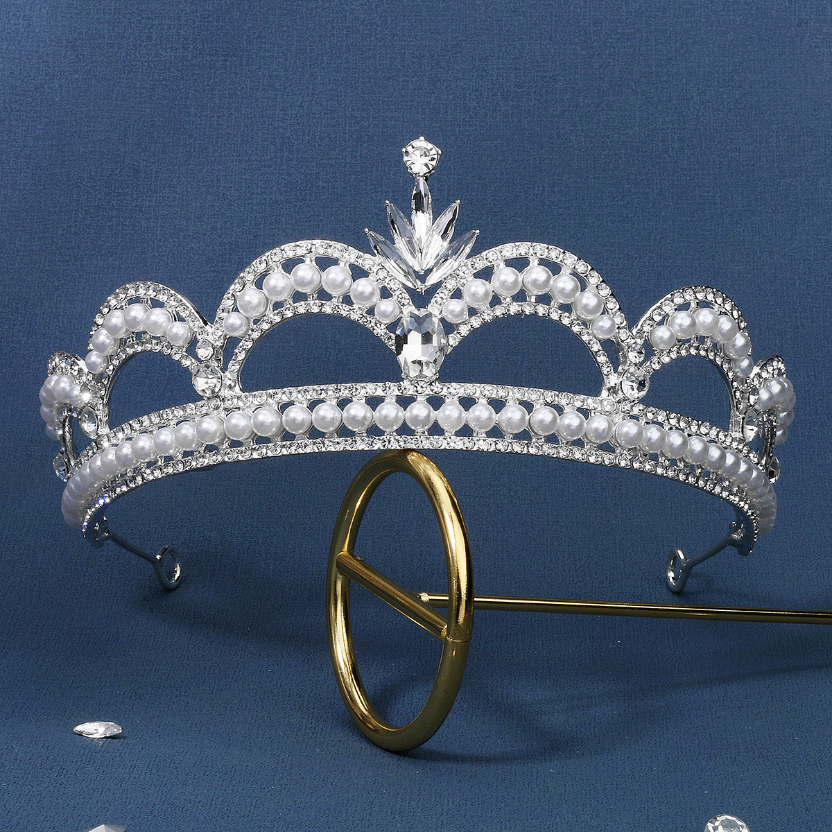 Retro Waves Alloy Inlay Artificial Pearls Rhinestones 1 Piece