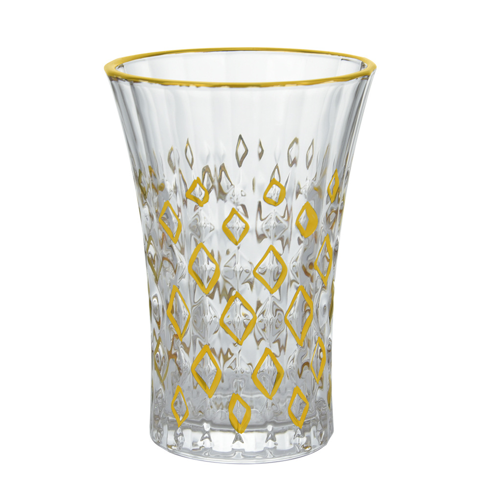 轻奢水晶玻璃水杯套装 家用客厅玻璃水杯 欧式描金茶杯啤酒杯子