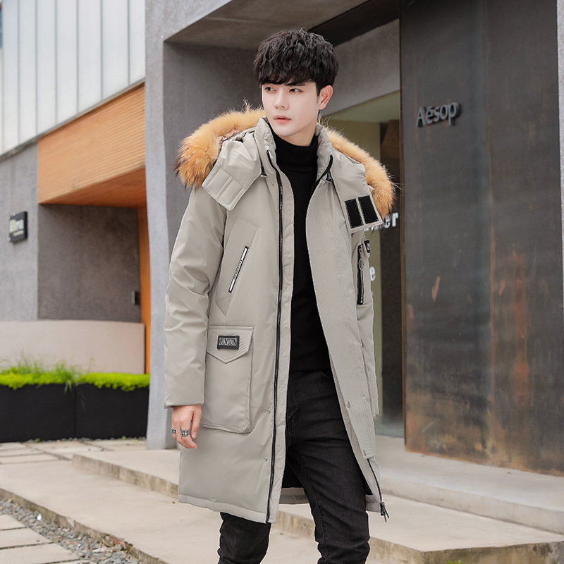 Transfronterizo nueva pareja de mediana longitud sobre la rodilla Chaqueta de plumón para hombre engrosada pato blanco abajo de moda para hombres y mujeres mismo abrigo de moda